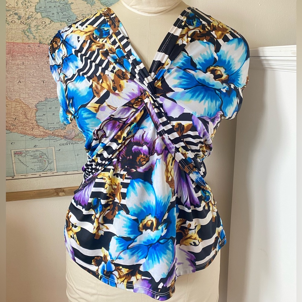 Cache Striped Floral Print Top - Picture 2 of 5